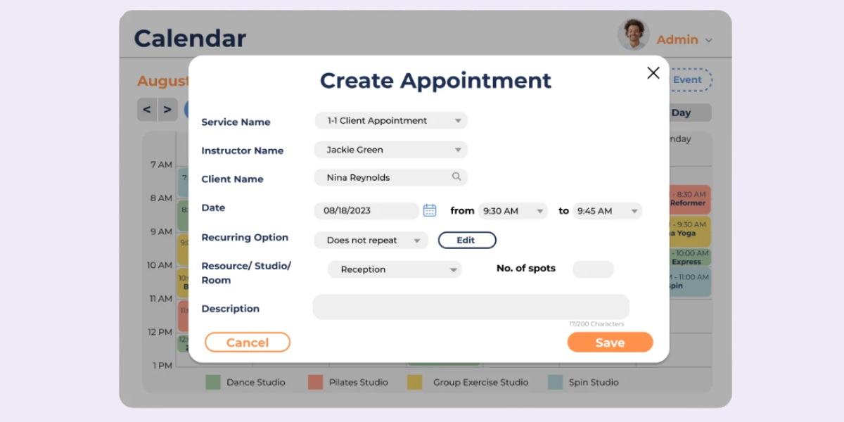 smart health club where members can book